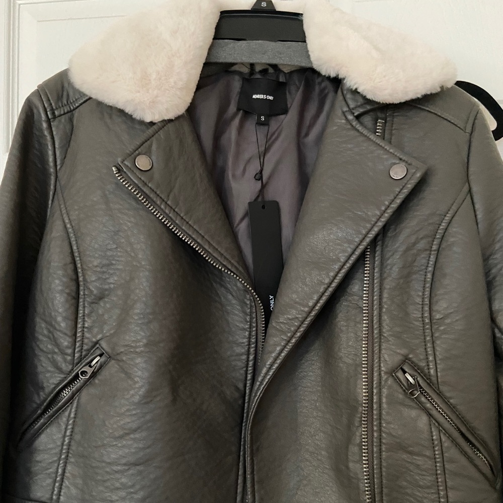 Women’s cropped vegan leather moto jacket